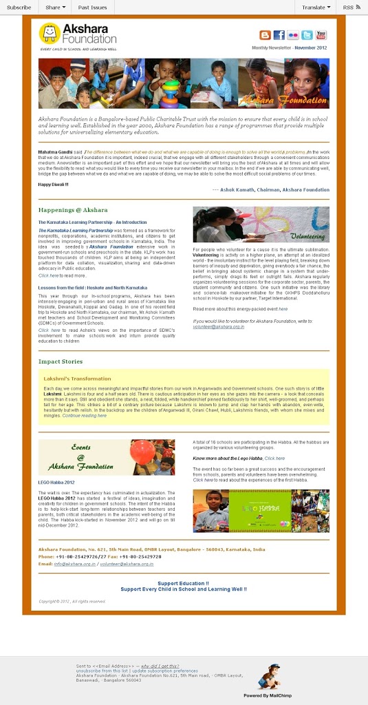Akshara Newsletter : November 2012 edition